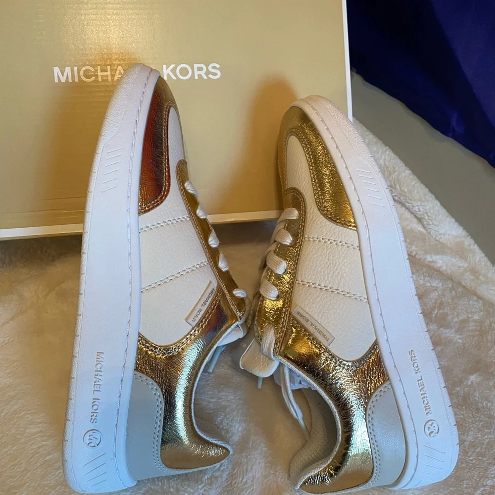 Michael Kors Gold and White Sneakers